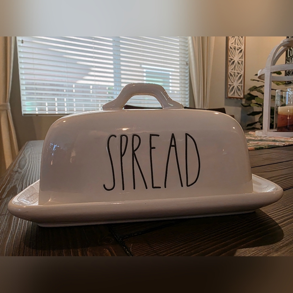 Rae Dunn White Butter Dish with Black Lettering